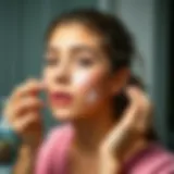 A young girl applying moisturizer on her face