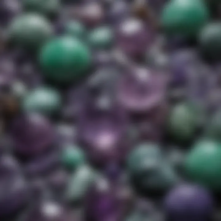 Close-up of amethyst and jade gemstones highlighting their unique textures