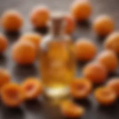 Smooth texture of apricot kernel oil in a glass bottle