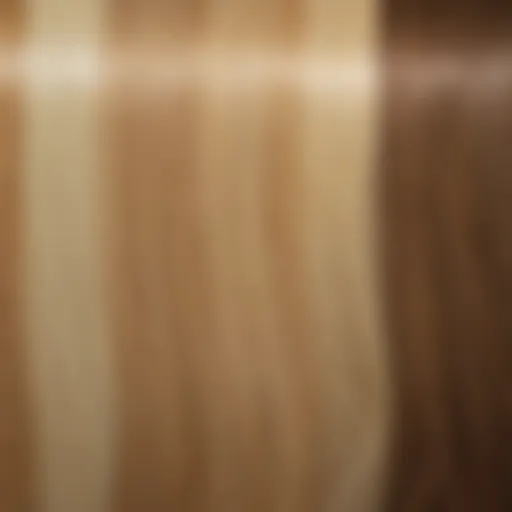 A close-up view of different shades of blonde hair swatches