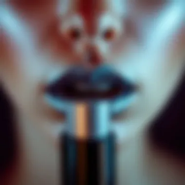 Dramatic silver lipstick paired with bold eyeliner