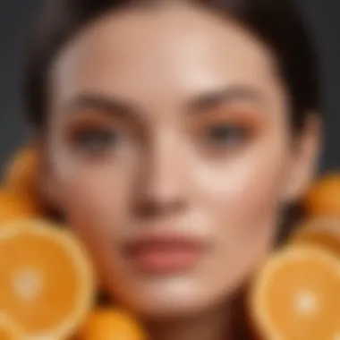 Close-up of skin care products enriched with vitamin C