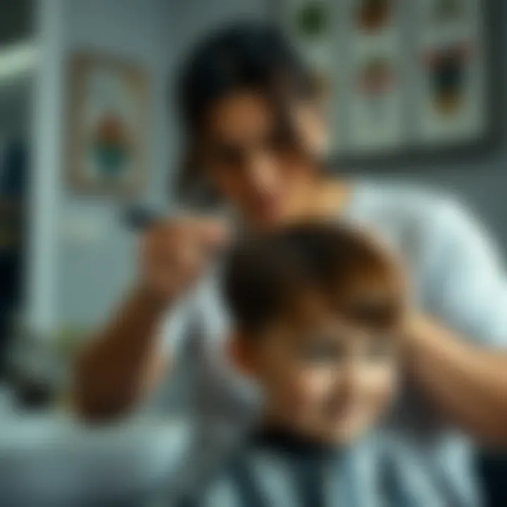 Parent Assisting in Haircut Parent helping child with haircut