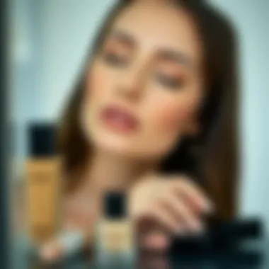 A serene beauty routine featuring foundation and skincare products