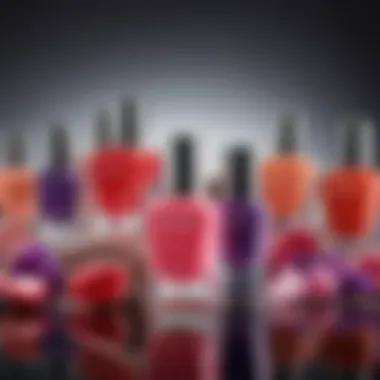 An artistic arrangement of nail polish bottles in various shades representing creativity