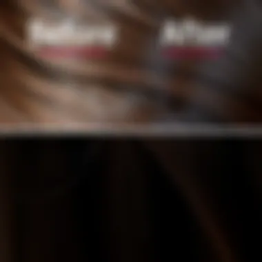 Close-up of hair texture before and after straightening