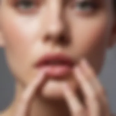 A serene setting showcasing a person applying cream to their lips