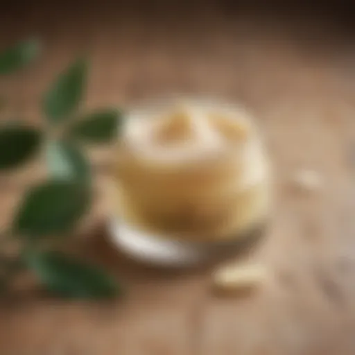 An elegant close-up of a soothing balm on a wooden surface