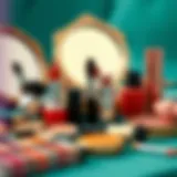 Vintage makeup tools and products from different eras