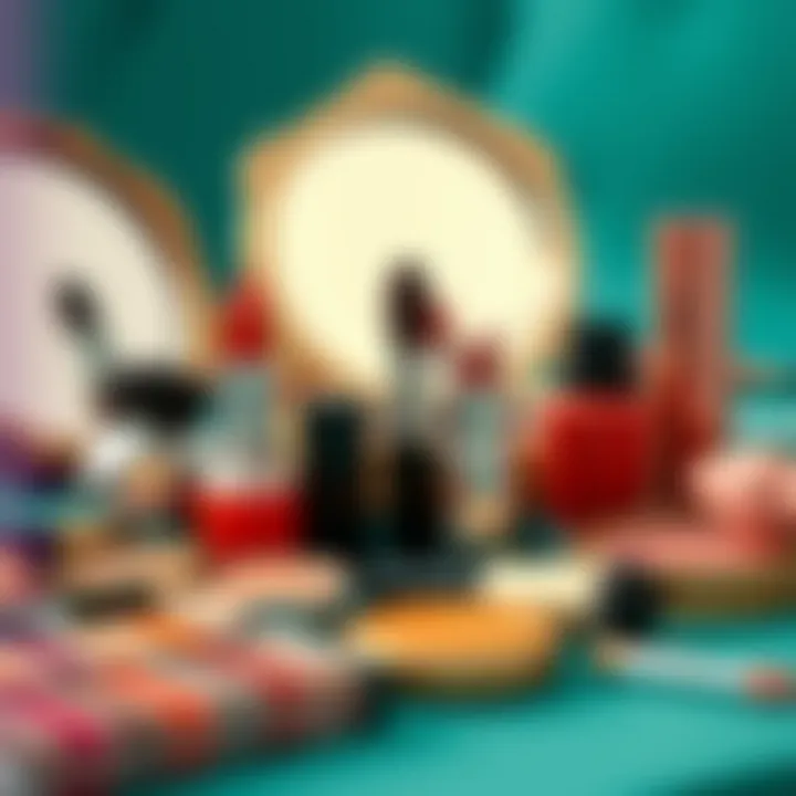 Vintage makeup tools and products from different eras