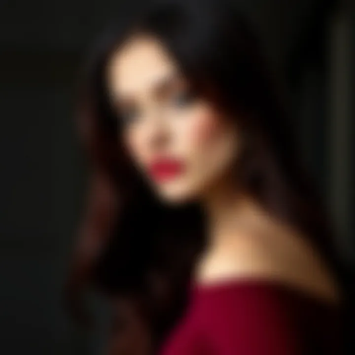 Bold burgundy hair color that enhances dark features