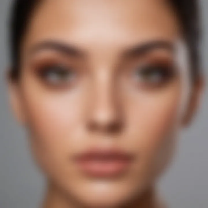 Close-up of makeup application technique on olive skin.