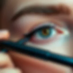 Close-up of eyeliner application on low eyelid