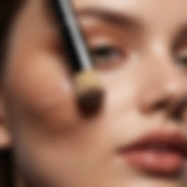 Close-up of a makeup brush applying foundation on dry skin.