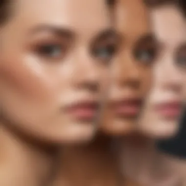 Close-up of different skin types displaying foundation application