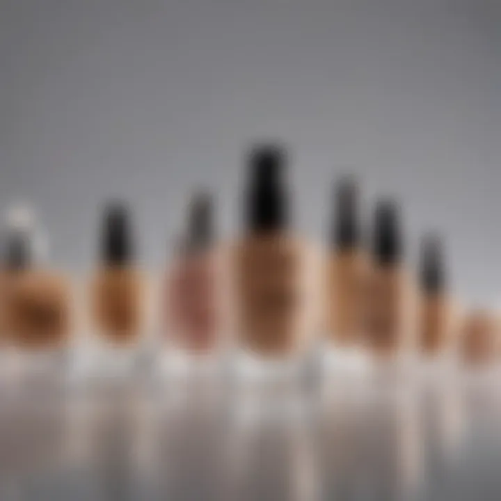 Diverse range of non-staining foundations displayed on a vanity