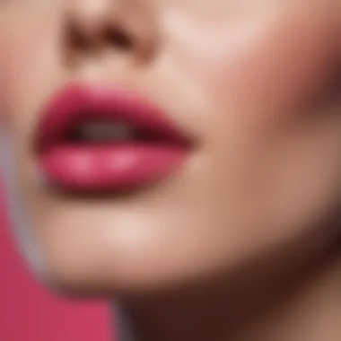 A vibrant Hollywood pink lipstick on a reflective surface, showcasing its glossy finish.