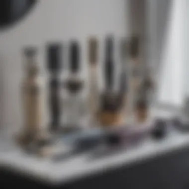 Close-up of hair styling tools on a salon counter