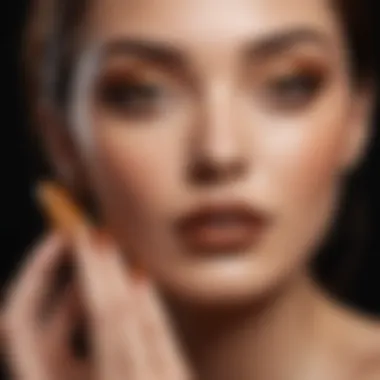 A collection of cosmetics featuring caramel auburn shades, elegantly arranged.