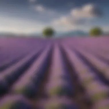 Lavender field under a blue sky, symbolizing serenity