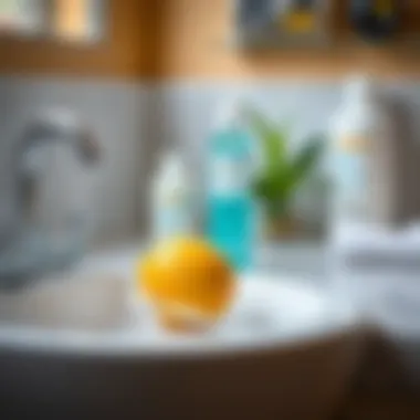 Toothbrush and lemon on a bathroom counter