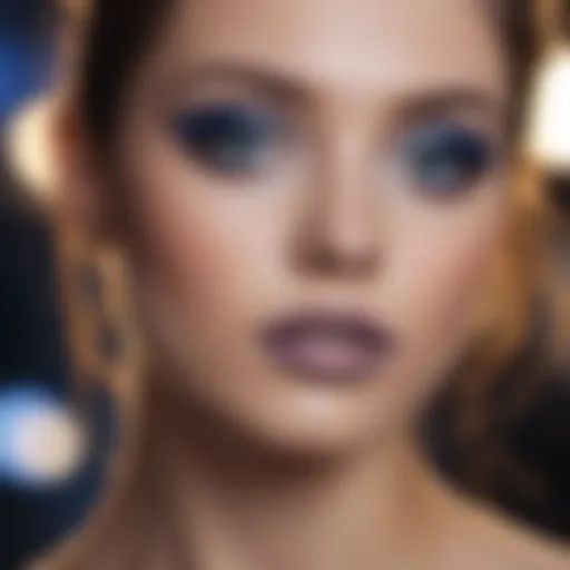 Elegantly styled blue evening makeup showcasing a flawless complexion