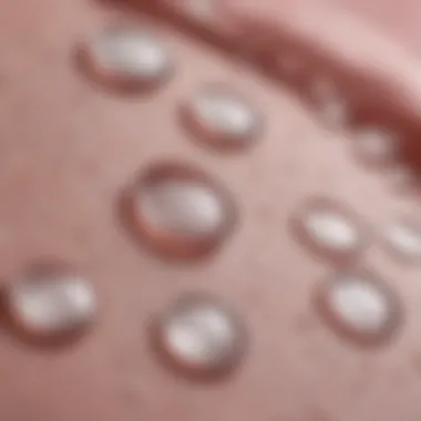 Close-up of micellar water droplets on a cotton pad.