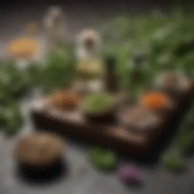Herbs and Ingredients for Nail Treatments An arrangement of herbs and ingredients for nail treatment