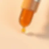 A close-up view of retinol serum drops on a smooth skin surface, highlighting the product's texture.