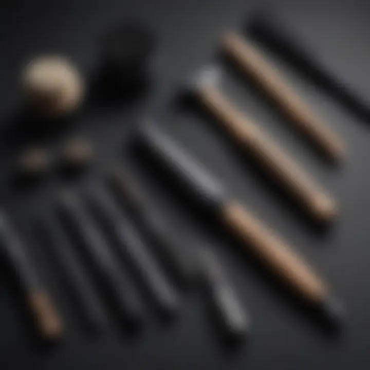 A modern hair styling tool alongside traditional braiding tools.