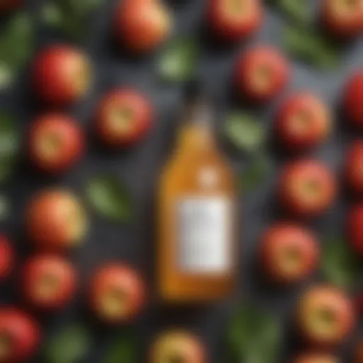 Aesthetic representation of apple cider vinegar bottle surrounded by fresh apples