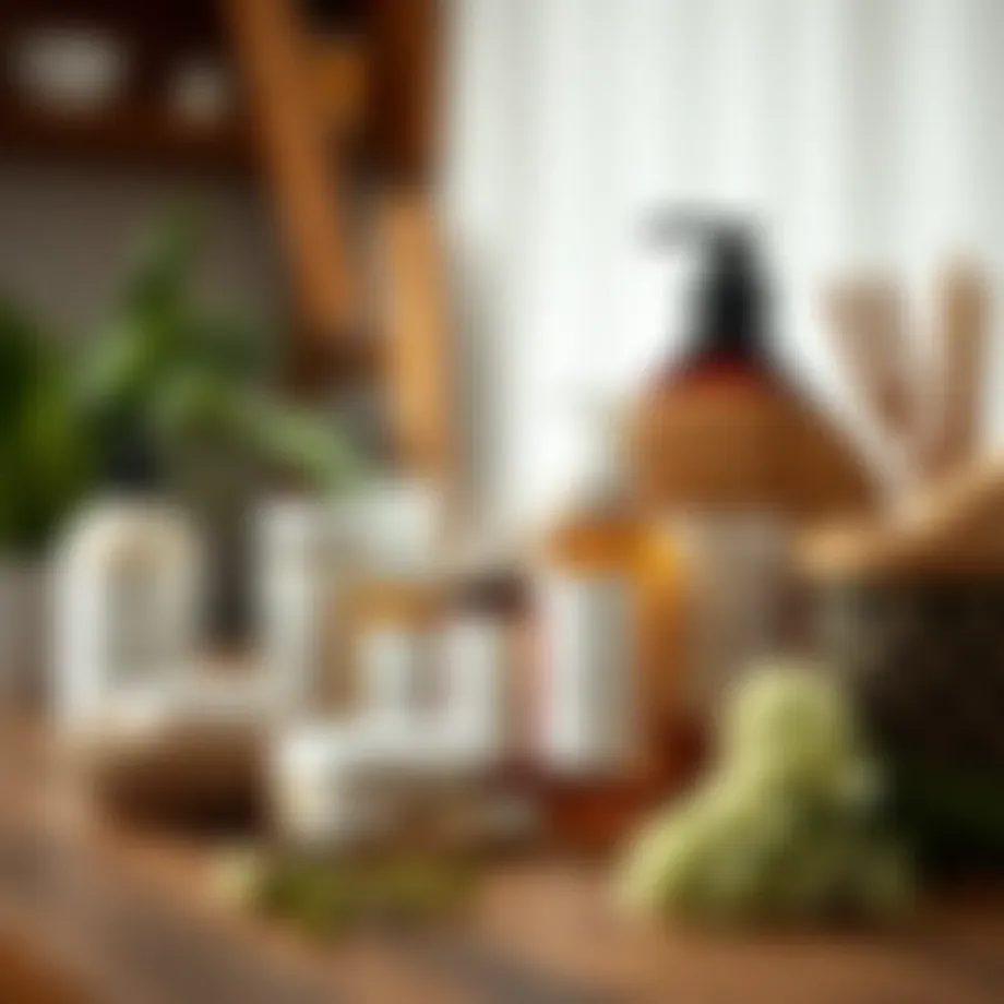 A serene scene depicting natural hair care products on a wooden table