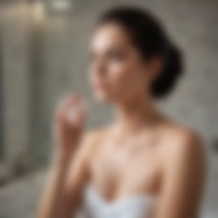 Woman applying shampoo in a luxurious bathroom setting