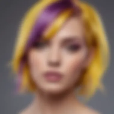 Bold Yellow and Purple Hair Style Vibrant yellow and purple hair showcasing a bold style