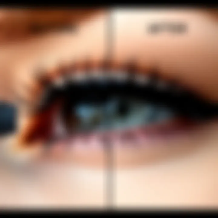 Before and after effect of mascara on short lashes