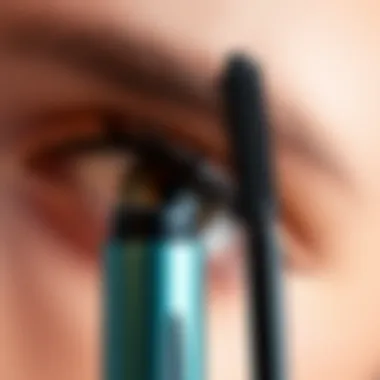 Close-up of a mascara tube showcasing its unique brush