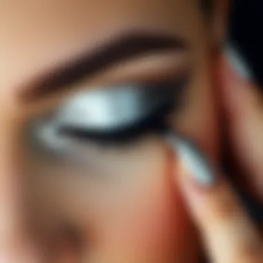 Close-up of silver eyeshadow application