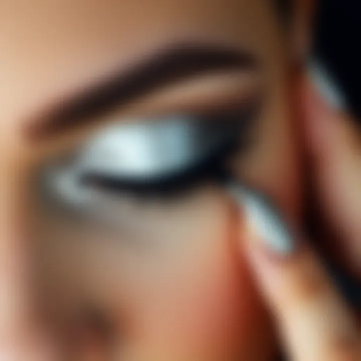 Close-up of silver eyeshadow application