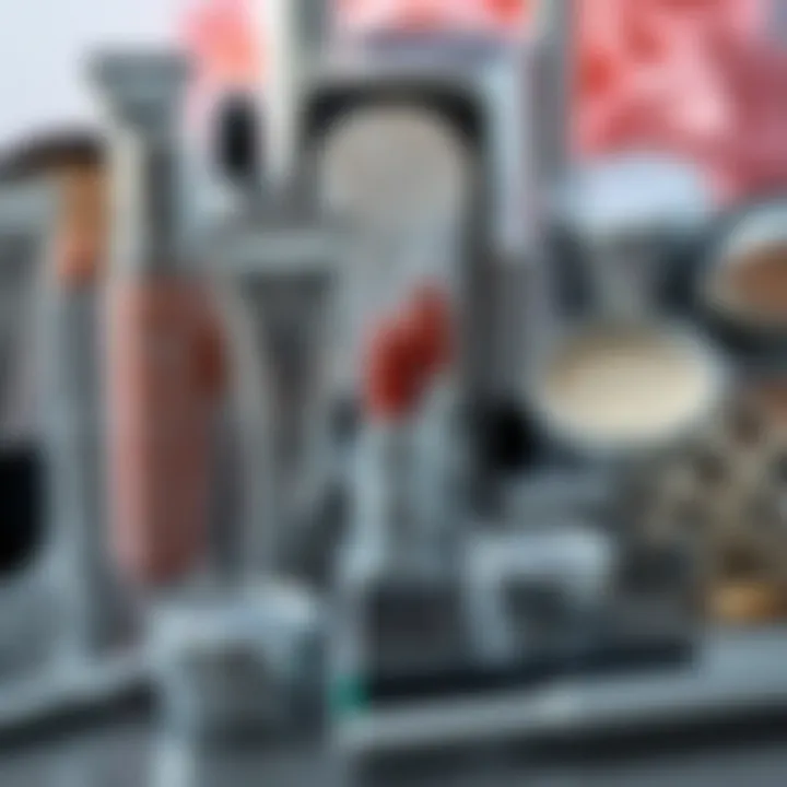 Variety of silver makeup products displayed artistically