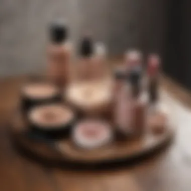 Natural makeup products displayed on a wooden surface