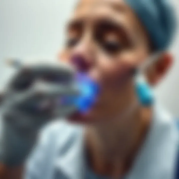 A dermatologist examining skin