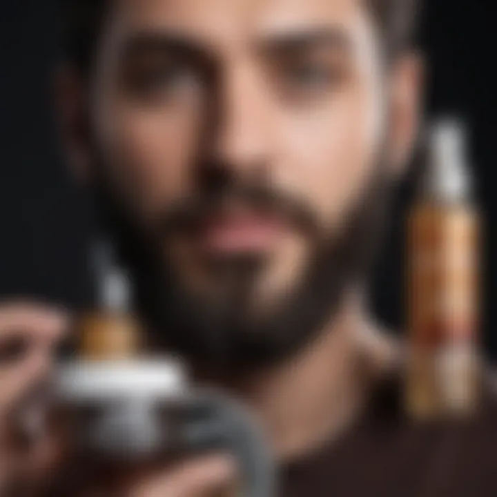 A close-up of beard care products arranged aesthetically.