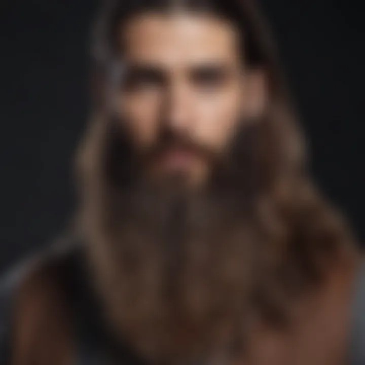 A trendy look featuring a long beard paired with modern attire.