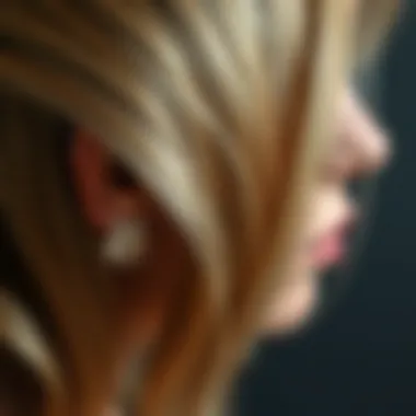 Close-up of hair strands in a V haircut with highlights