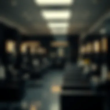 Salon interior focused on V haircut styling stations