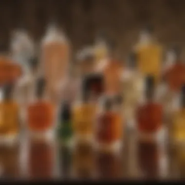 An aesthetically pleasing display of different face oils in decorative bottles